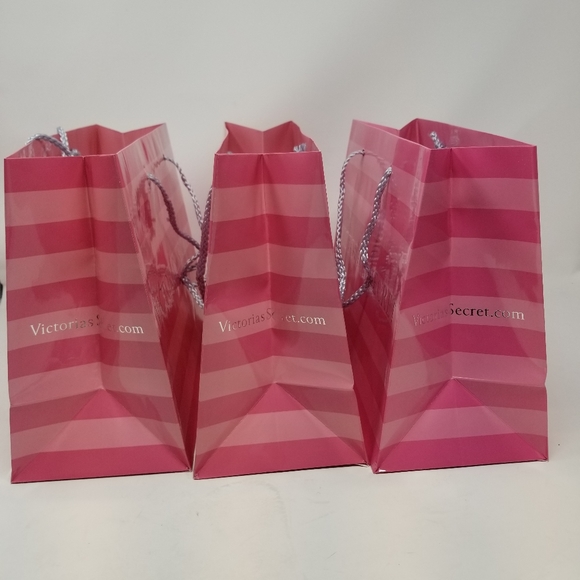 Victoria's Secret Set / 3 Paper Shopping Bags Medium Pink Silver Good - Picture 7 of 10